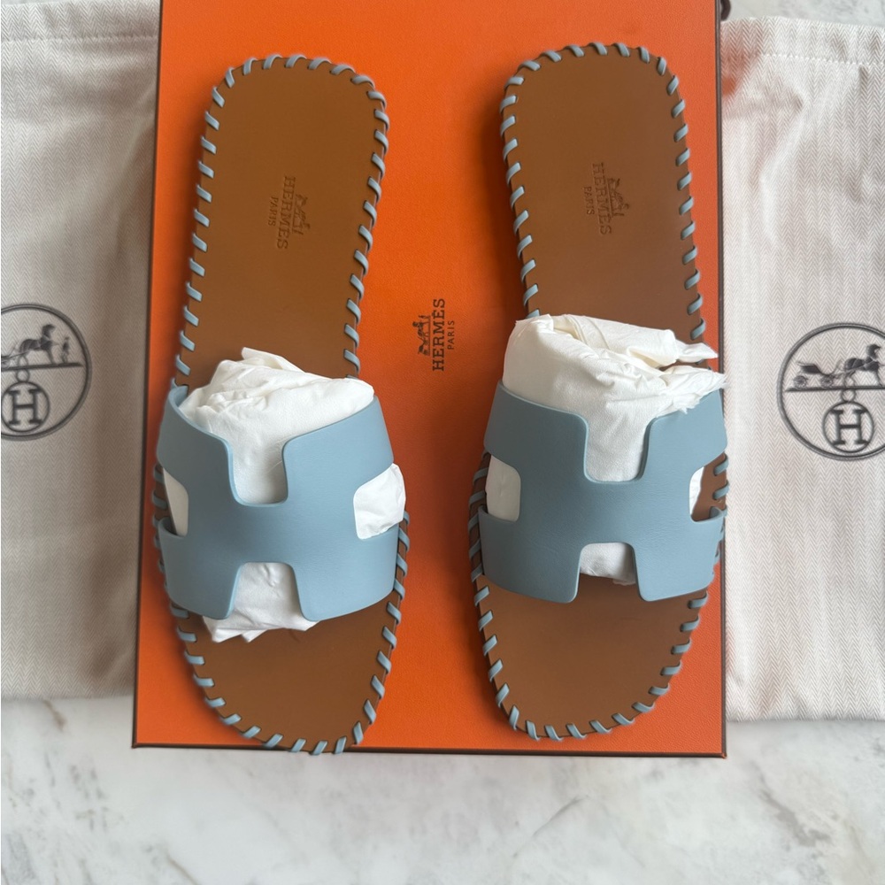 Hermes Blue Oran Braided Sandals- rare sold out